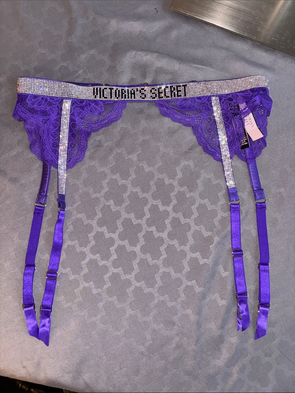 Victoria's Secret Purple Lace Crystal-Trim Garter Belt